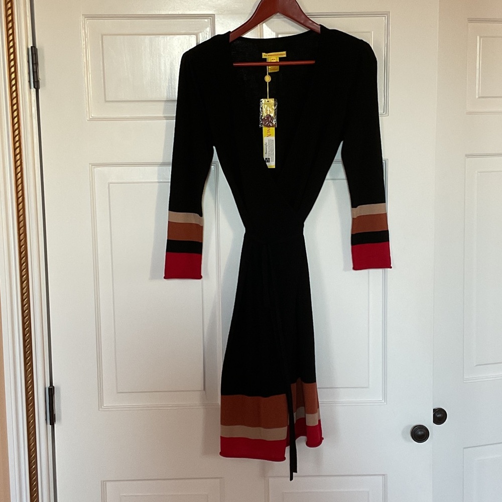 Catherine Malandrino Wool/Cashmere Black/Color Block Dress Size Medium